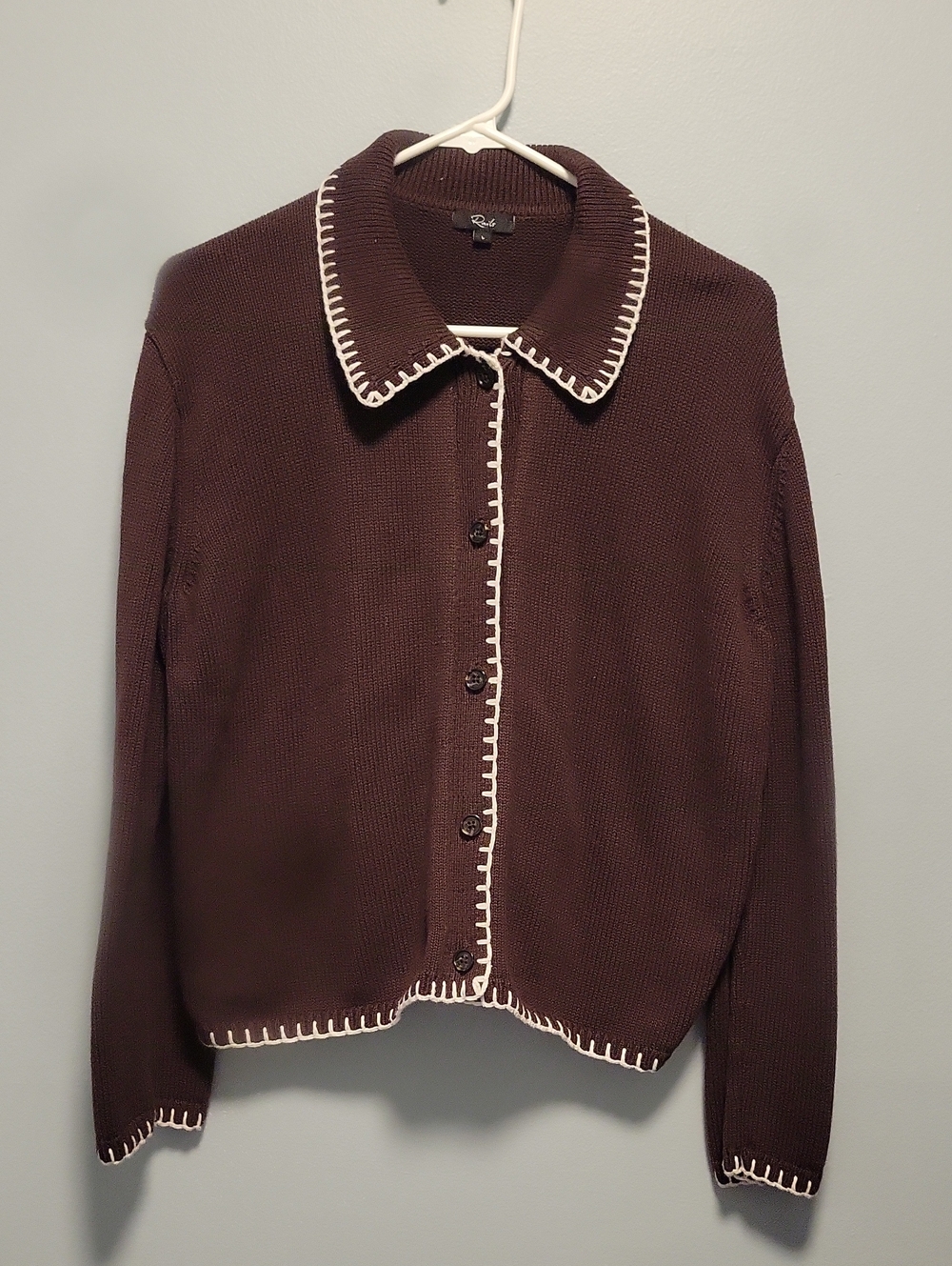 Rails  Cotton Brown Sweater with Cream Trim